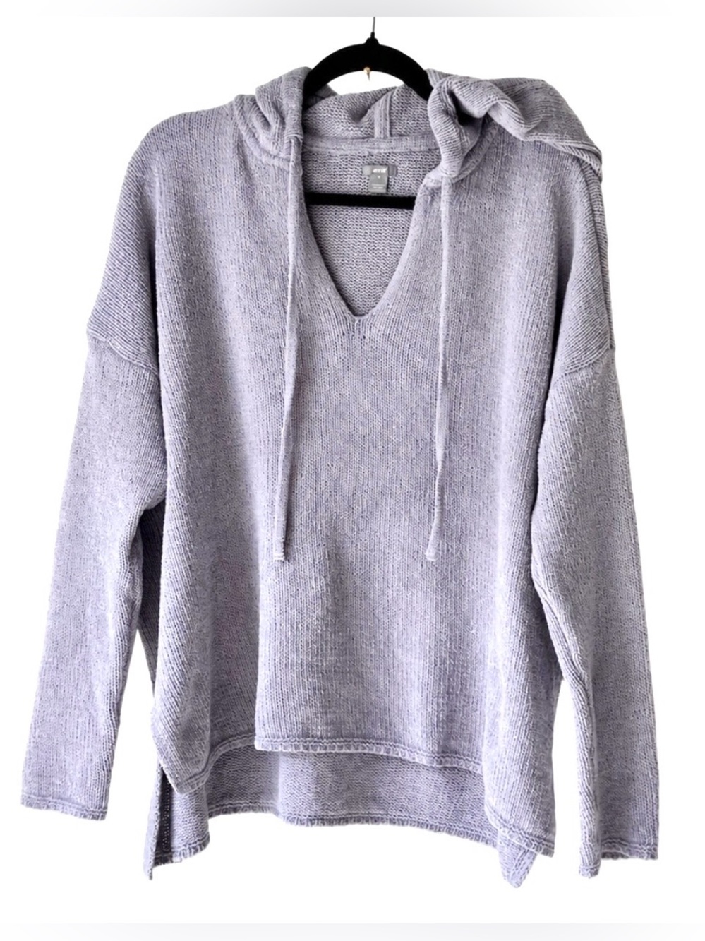 Aerie Oversized Hooded Knit Sweater M Lavender Slouchy Cozy V-Neck Loungewear